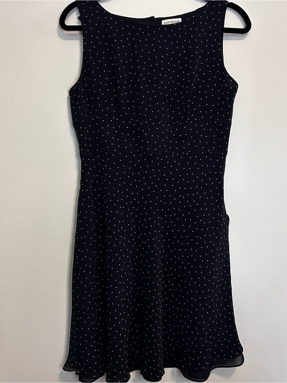 Ann Taylor Navy & White Polka Dot Sleeveless Fit-and-Flare Dress